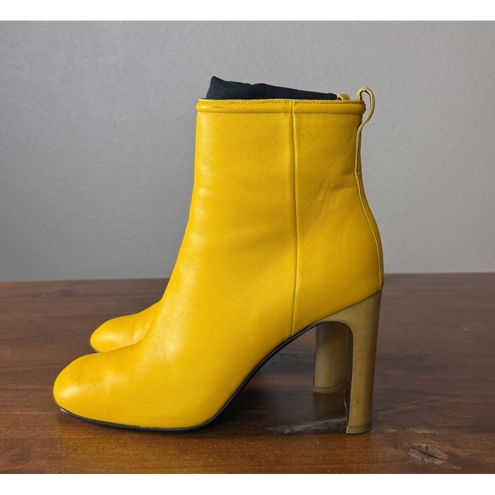 RAG & BONE Stacked Heel Yellow Italian Leather Ellis Boot Booties Sz 38 1/2 $660
